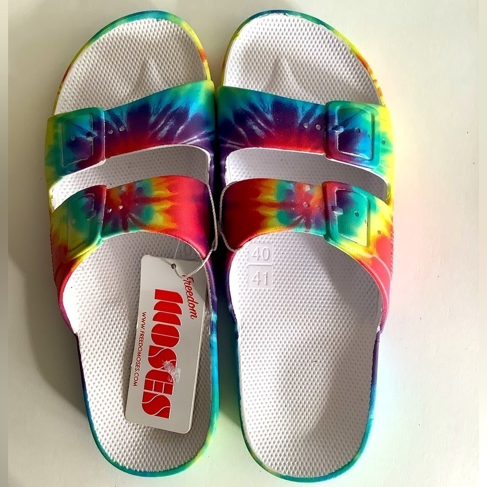 Freedom Moses Hendrix Slides Tye-Dye Rainbow 10-10.5 New